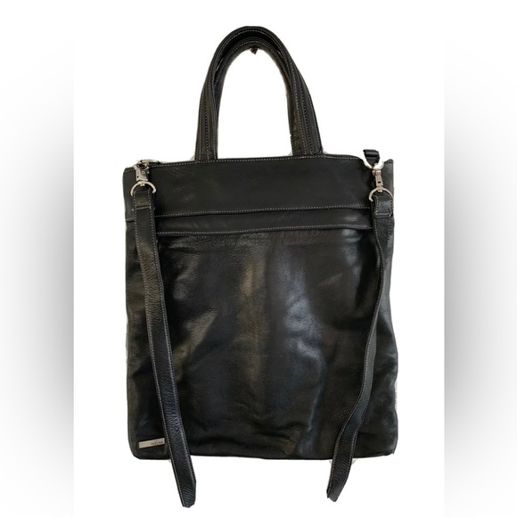 Vintage Perlina Black Leather Crossbody Bag